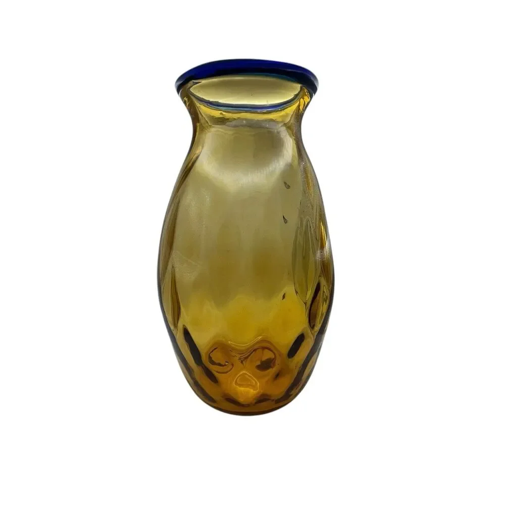 Blenko Vase Optic Glass Wheat Cobalt Vintage Possibly Hank Adams 10.5 X 5.5 X 4